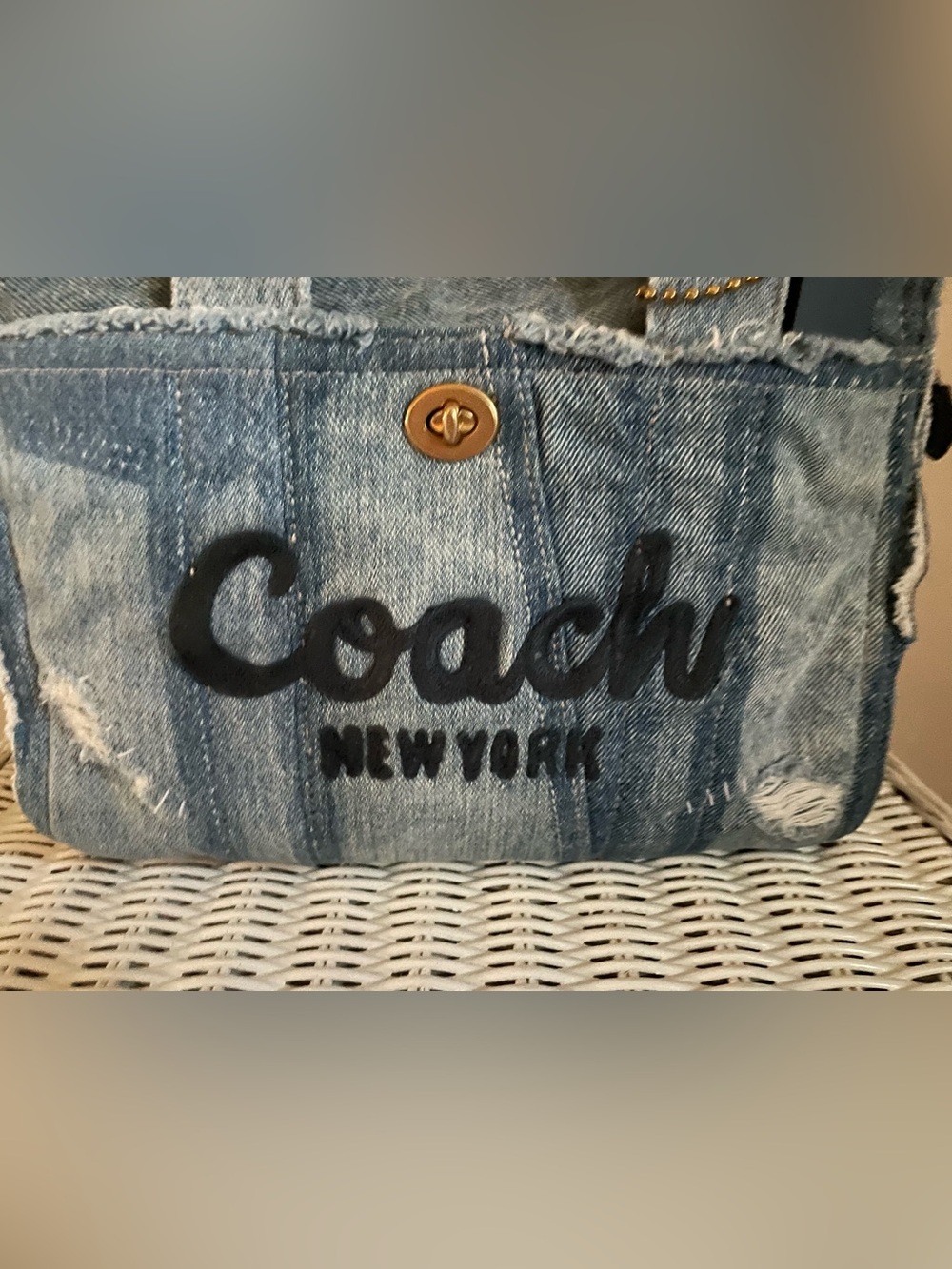 COACH REPURPOSED/LOVED PATCHWORK DENIM CARGO TOTE BAG 26!! - Picture 4 of 14